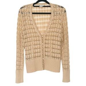 Vintage Y2K Cache Silk Sequin Crochet Cardigan Medium Cream Cottage Boho Fairy